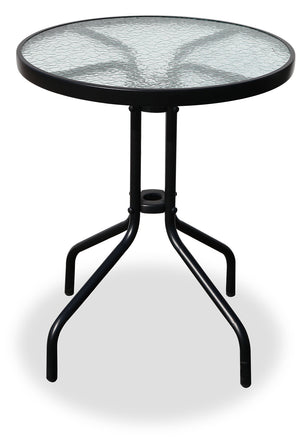 Table bistro Sindal pour la terrasse à l’extérieur, ronde, dessus de table en verre, cadre en acier doté d’un revêtement en poudre - noire