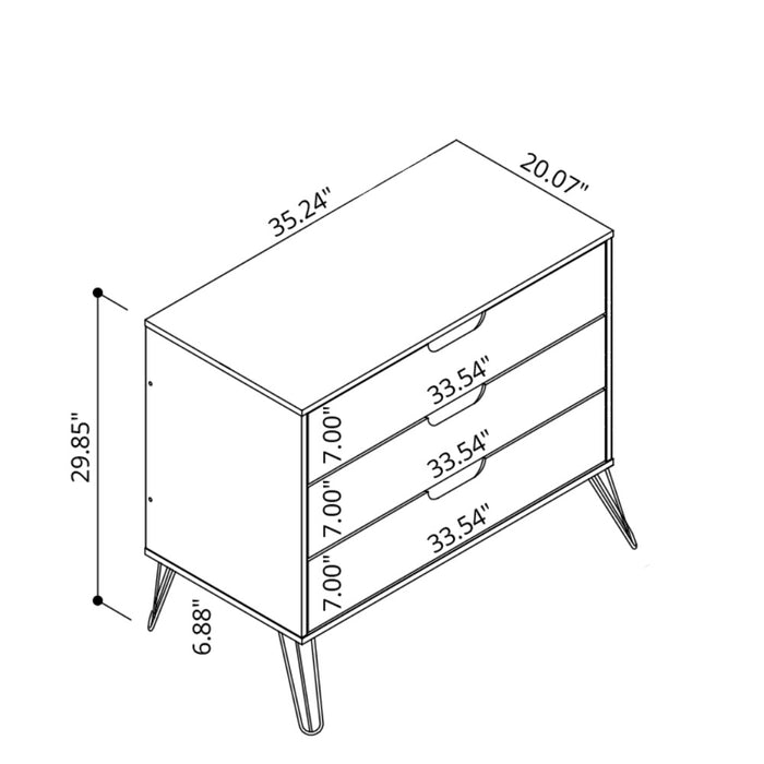 Commode Rockefeller de Manhattan Comfort de style moderne du milieu du 20e siècle avec 3 tiroirs - naturelle et gris texturé