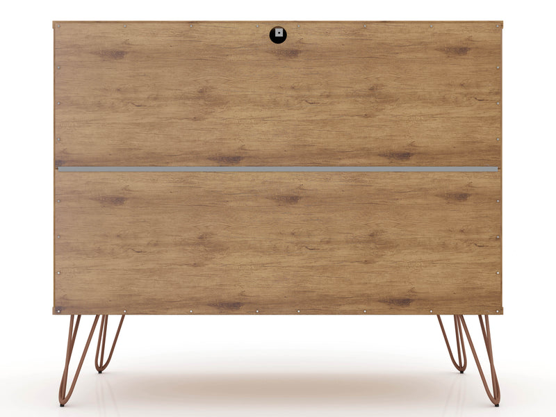 Commode Rockefeller de Manhattan Comfort de style moderne du milieu du 20e siècle avec 3 tiroirs - naturelle et gris texturé