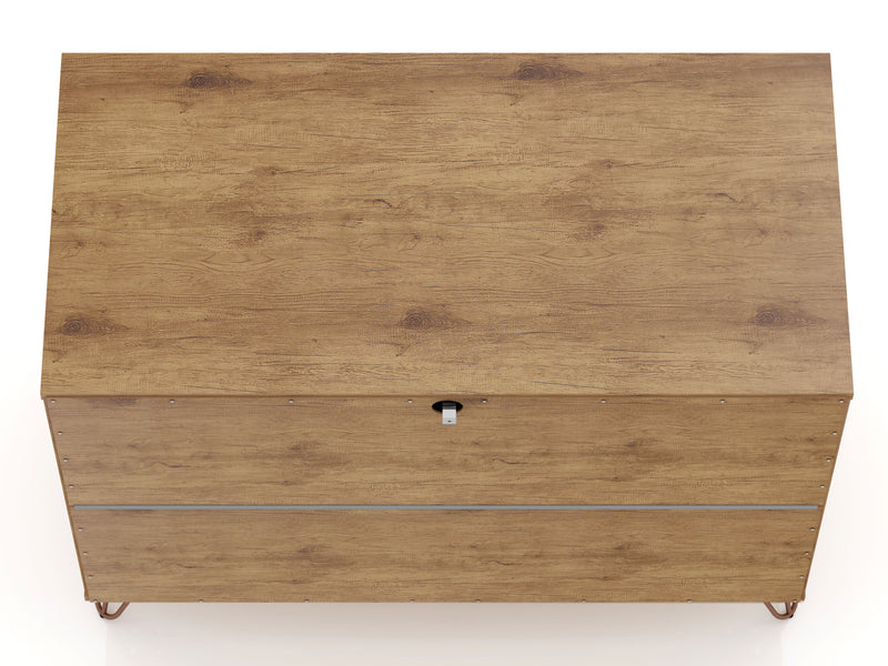 Commode Rockefeller de Manhattan Comfort de style moderne du milieu du 20e siècle avec 3 tiroirs - naturelle et gris texturé