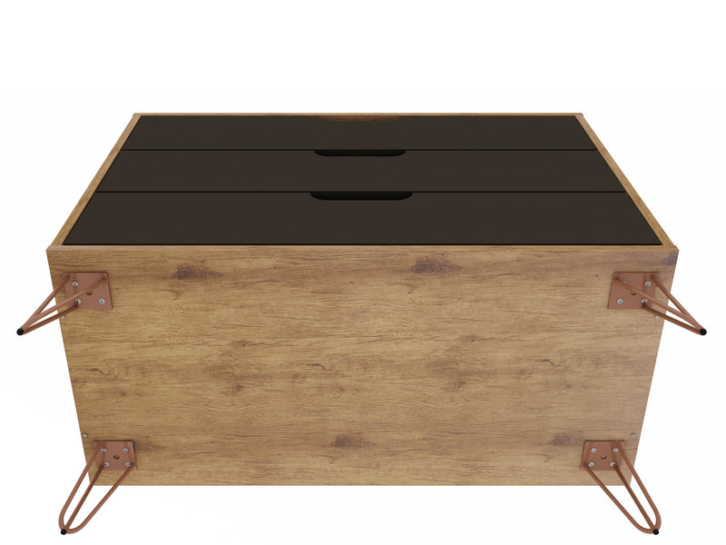 Commode Rockefeller de Manhattan Comfort de style moderne du milieu du 20e siècle avec 3 tiroirs - naturelle et gris texturé