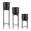 Cache-pot de 20 po/30 po/40 po en métal gris métallisé sur support - ensemble de 3