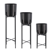 Cache-pot de 20 po/30 po/40 po en métal gris métallisé sur support - ensemble de 3