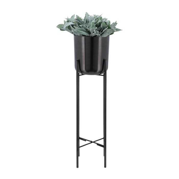 Cache-pot de 20 po/30 po/40 po en métal gris métallisé sur support - ensemble de 3