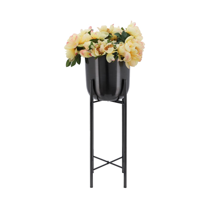 Cache-pot de 20 po/30 po/40 po en métal gris métallisé sur support - ensemble de 3