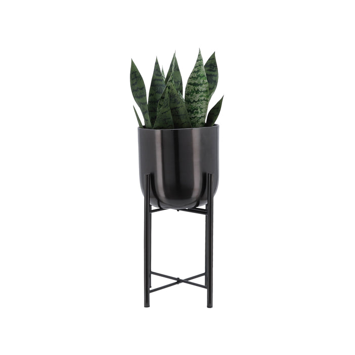 Cache-pot de 20 po/30 po/40 po en métal gris métallisé sur support - ensemble de 3
