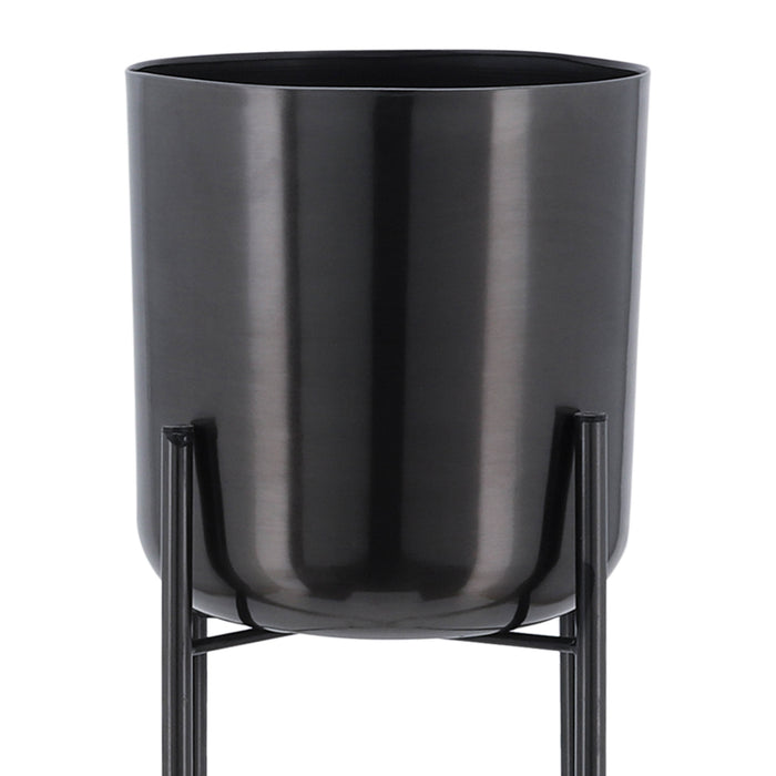 Cache-pot de 20 po/30 po/40 po en métal gris métallisé sur support - ensemble de 3