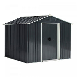 Outsunny Remise De Rangement Exterieure 8'x6' Avec Portes Coulissantes Gris