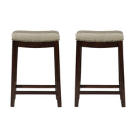 Tabouret Claridge de hauteur comptoir en similicuir beige et sans dossier - ensemble de 2