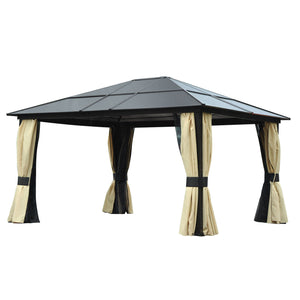 Outsunny 14'x12' Deluxe Hard Top Patio Gazebo Canopy Garden Abri En Aluminium Avec Sunshine Board, Rideaux Et Moustiquaire