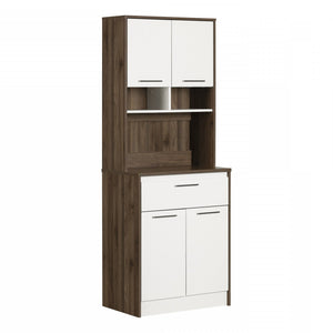 Armoire garde-manger Myro avec espace pour four à micro-ondes - noyer naturel et blanc