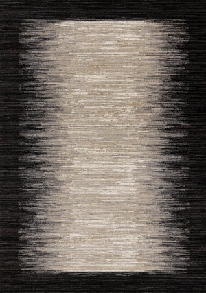 Carpette dense Amelia noire et beige à motif de bordure - 5 pi 3 po x 7 pi 7 po