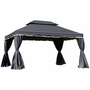 Outsunny 13' X 10' Tonnelle De Terrasse Exterieure Avec Double Toit En Polyester, Parois Laterales En Maille Ventilee Et Cadre En Aluminium Solide, Noir