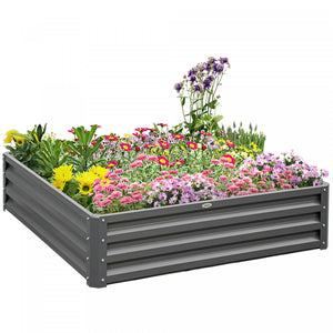 Outsunny Jardiniere Surelevee En Acier Galvanise 4 Pi X 4 Pi X 1 Pi Pour Legumes, Fleurs, Herbes, Gris Clair