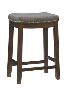 Tabouret Claridge de hauteur comptoir en tissu d’apparence lin, en forme de selle et sans dossier - brun foncé