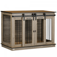 Pawhut Meuble Pour Cage De Chien Avec Panneau De Separation, Meuble Tv En Bois, Table D'appoint, Pou