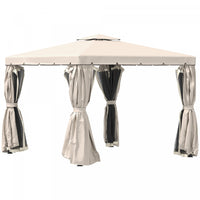Outsunny 10' X 10' Tonnelle Tente D'abri De Jardin Double Toit Souple Avec De Beaux Rideaux En Polye