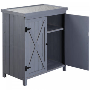 Outsunny Armoire De Rangement De Jardin Avec Toit En Metal Galvanise Deux Etageres Pour Les Outils De Jardinage Ou Les Accessoires De Piscine, Gris