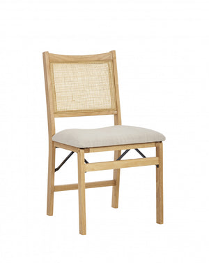 Chaise de salle à manger pliante Bauer en tissu et en cannage - naturelle