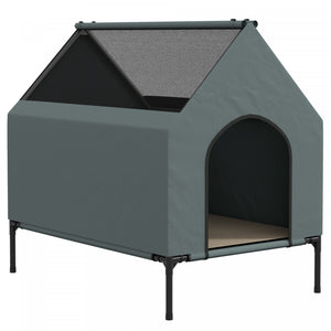 Pawhut Niche D'exterieur Pour Chien Surelevee Avec Housse Amovible, Fenetres En Maille, Sac De Rangement, Pour Chiens De Petite Et Moyenne Taille, Gris