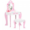 Qaba Coiffeuse Et Chaise Ensemble, Coiffeuse Pour Filles, Bureau De Maquillage Avec Tiroir, Motifs Coeur D'amour Et Noeud Pour Enfants De 3 A 6 Ans, Rose