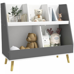 Qaba Organiseur De Rangement Pour Jouets, Bibliotheque Pour Enfants A 2 Niveaux Avec 5 Compartiments, Dispositif Anti-basculement, Pour Chambre D'enfant, Salle De Jeux, Salle De Classe, Gris