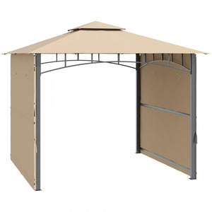 Outsunny 10' X 10' Pavillon Tonnelle De Jardin Abri Auvent D'exterieur Avec Double Toit Ventile, Double Auvent , Cadre En Metal Pour Pelouse, Terrasse, Beige