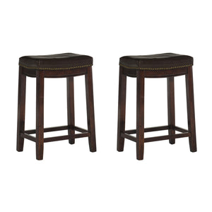 Tabouret Claridge de hauteur comptoir en similicuir brun et sans dossier - ensemble de 2