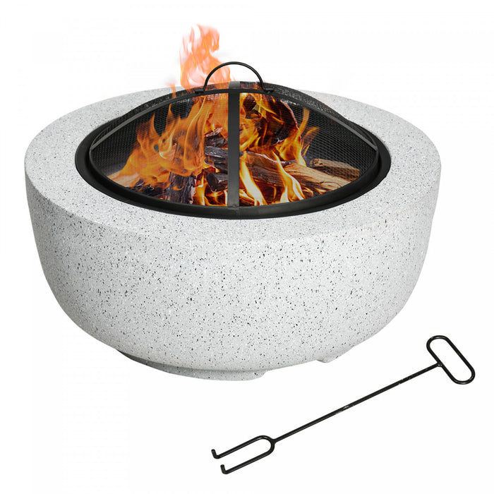 Outsunny Foyer D'exterieur 24\" Avec Effet Pierre, Foyer Au Bois Avec Pare-etincelles Et Tisonnier Pour Feu De Camp De Jardin, Gris