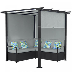 Outsunny Meubles De Terrasse Avec Canape Pergola Retractable, Gris