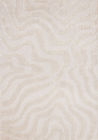 Carpette moderne, luxueuse et moelleuse Lincoln blanche à motif de courbes - 5 pi 3 po x 7 pi 7 po