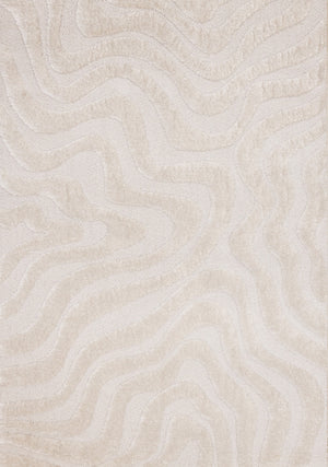 Carpette moderne, luxueuse et moelleuse Lincoln blanche à motif de courbes - 5 pi 3 po x 7 pi 7 po