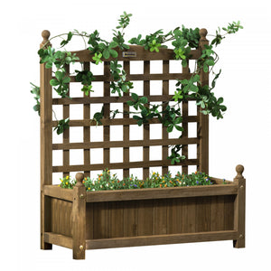 Outsunny Lit De Jardin Sureleve Avec Treillis Pour Vignes Grimpantes, Jardiniere En Bois Pour Jardin, Parterre De Fleurs Sur Pied, Presentoir Interieur Et Exterieur, 25,2