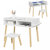 Qaba Ensemble Table Et Chaise Pour Enfants, Table D'activites 3 En 1 Pour Tout-petits, Rouleau De Pa