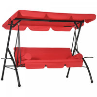 Outsunny Chaise Balancoire D'exterieur 3 Places Pour Terrasse, Lit Plat Convertible, Balancoire A Ba
