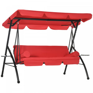 Outsunny Chaise Balancoire D'exterieur 3 Places Pour Terrasse, Lit Plat Convertible, Balancoire A Baldaquin Avec Abat-jour Reglable, Coussin Amovible Et Oreillers Pour Porche, Jardin, Bord De Piscine