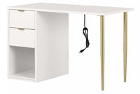 Bureau d’ordinateur Amyra avec multiprise - blanc solide