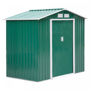 Outsunny Abri De Jardin 7' X 4' X 6' Abri De Jardin Exterieur Patio Maison De Stockage D'outils En Metal Avec Fondation Au Sol Et Portes Doubles Vert