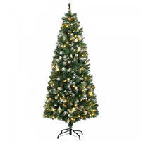 Homcom Arbre De Noel Artificiel Pre-eclaire De 6pi, Pointes Enneigees