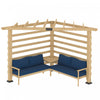 Outsunny Pergola D'angle 8.7' X 8.7' Avec Ensemble De Conversation Et Coussins, Pergola D'exterieur En Bois De Sapin Avec Table D'appoint Pour Jardin, Terrasse, Naturel Et Bleu