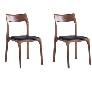 Ensemble 2 chaises de salle à manger superposables et modernes Moderno de Manhattan Comfort revêtues de similicuir avec armature en bois massif - noyer et noire