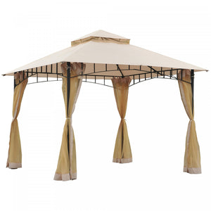 Tonnelle Barnum Style Colonial Dim. 3l X 3l X 2,7h M Double Toit 4 Moustiquaires Laterales Avec Zip Beige