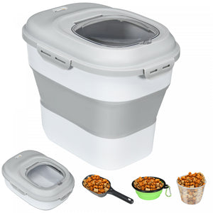 Pawhut Recipient De Stockage De Nourriture Pour Chien, Pliable De 11 A 55 Lb, Avec Couvercles Hermetiques, Roulettes, Bac De Stockage De Nourriture Pour Animaux Avec Tasse, Bol, Cuillere, Gris