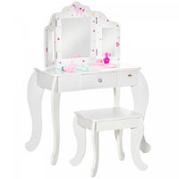 Qaba Coiffeuse Et Tabouret Pour Enfants Coiffeuse Pour Filles Bureau De Maquillage Avec Miroirs Tri-