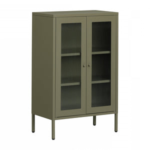 Armoire décorative Kodali avec portes en verre - vert olive