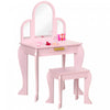 Qaba Ensemble Table De Maquillage, Coiffeuse Pour Filles, Bureau De Maquillage Avec Tiroir Pour Enfants De 3 A 6 Ans, Rose