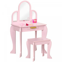 Qaba Ensemble Table De Maquillage, Coiffeuse Pour Filles, Bureau De Maquillage Avec Tiroir Pour Enfa