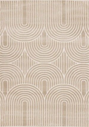 Carpette Leopold neutre, crème et beige à motif d’arches modernes - 5 pi 3 po x 7 pi 7 po