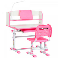 Qaba Bureau Enfant Avec Chaise Ensemble Bureau Et Chaise Reglable Avec Lampe, Support De Lecture, Et