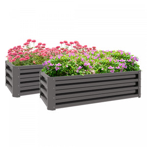 Outsunny Ensemble De 2 Lits De Jardin Sureleves, Jardinieres En Acier Pour Plantes D'exterieur, Jardiniere Surelevee, Facile A Assembler, Pour La Culture De Fleurs, Herbes Et Legumes, Gris Fonce
